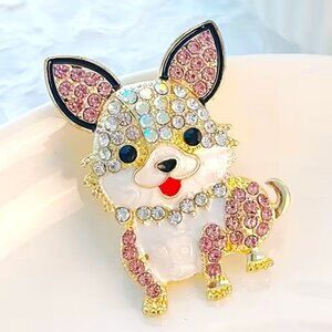 Dog Brooch Chihuahua Rhinestone Hollywood Glam Puppy Trendy Stylish FUN Crystal
